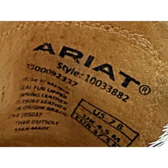 ARIAT white and brown cow print Haircalf Western Leather Ankle Boot 7 B Women’s - Picture 5 of 11